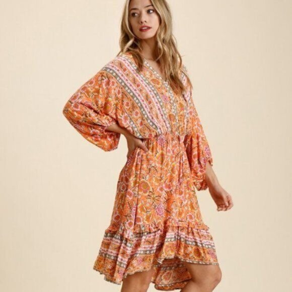 Umgee Floral Vine Print Blouse with Balloon Sleeves main image 1